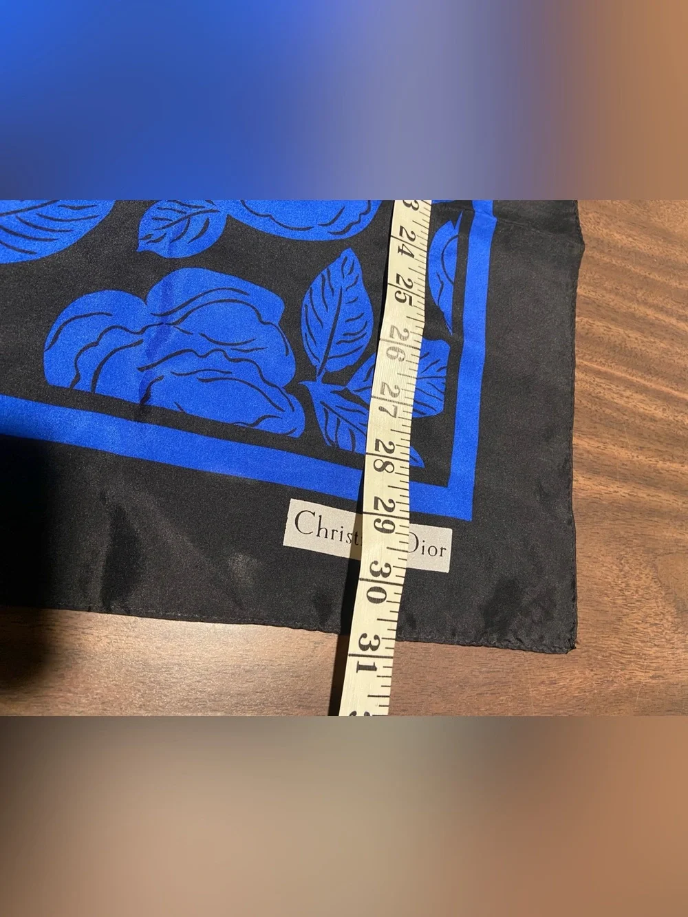 Vintage Dior Cobalt Blue & Black Floral Scarf